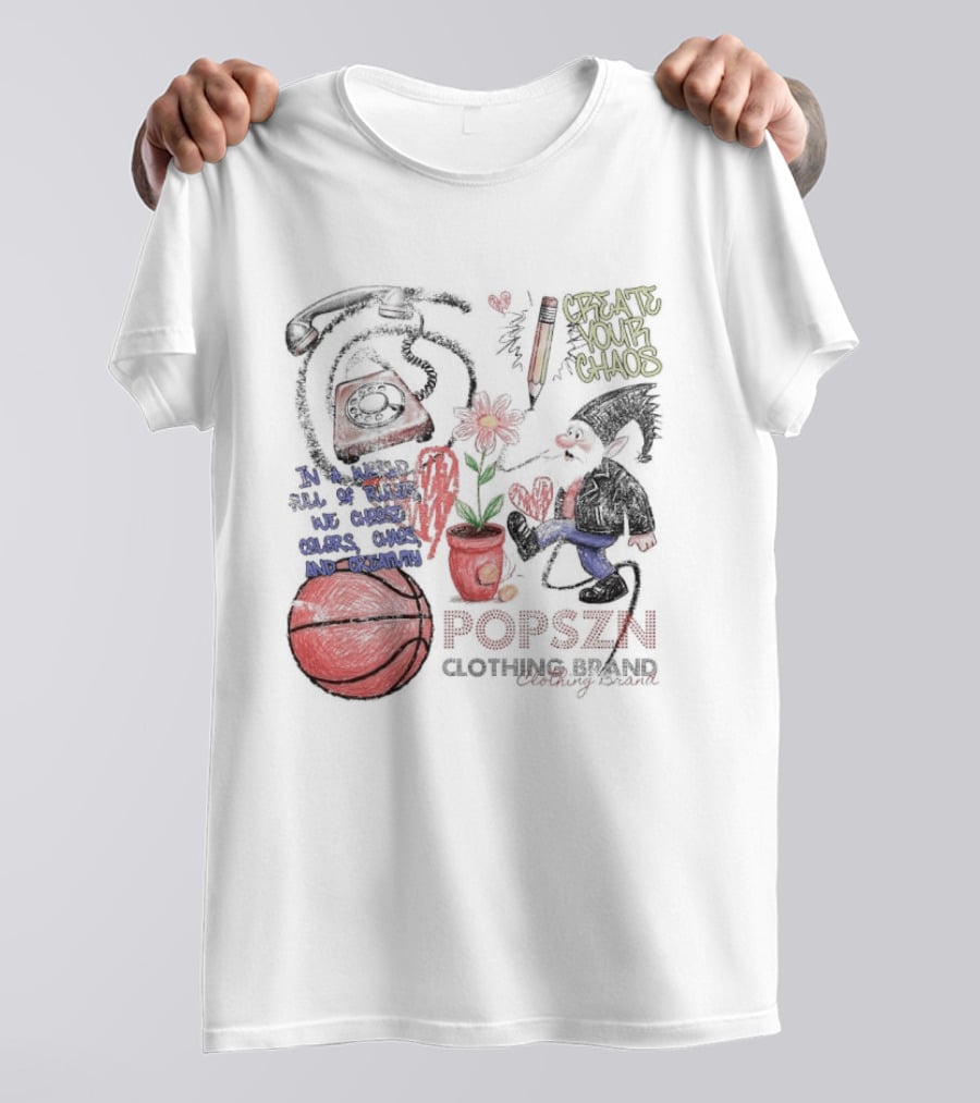 Popszn Create Your Chaos Basketball Gnome And Vintage Phone With Heart Flower T-Shirt