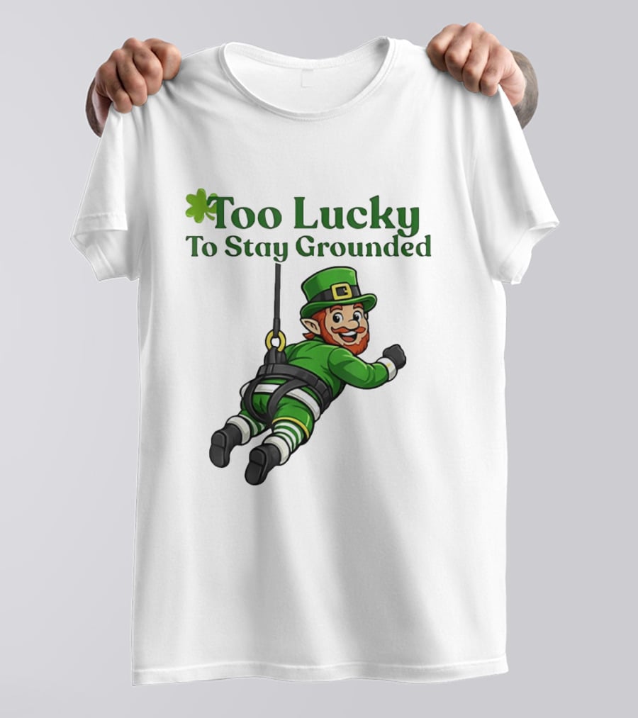 Too Lucky To Stay Grounded Leprechaun Bungee Jumping St Patrick's Day T-Shirt