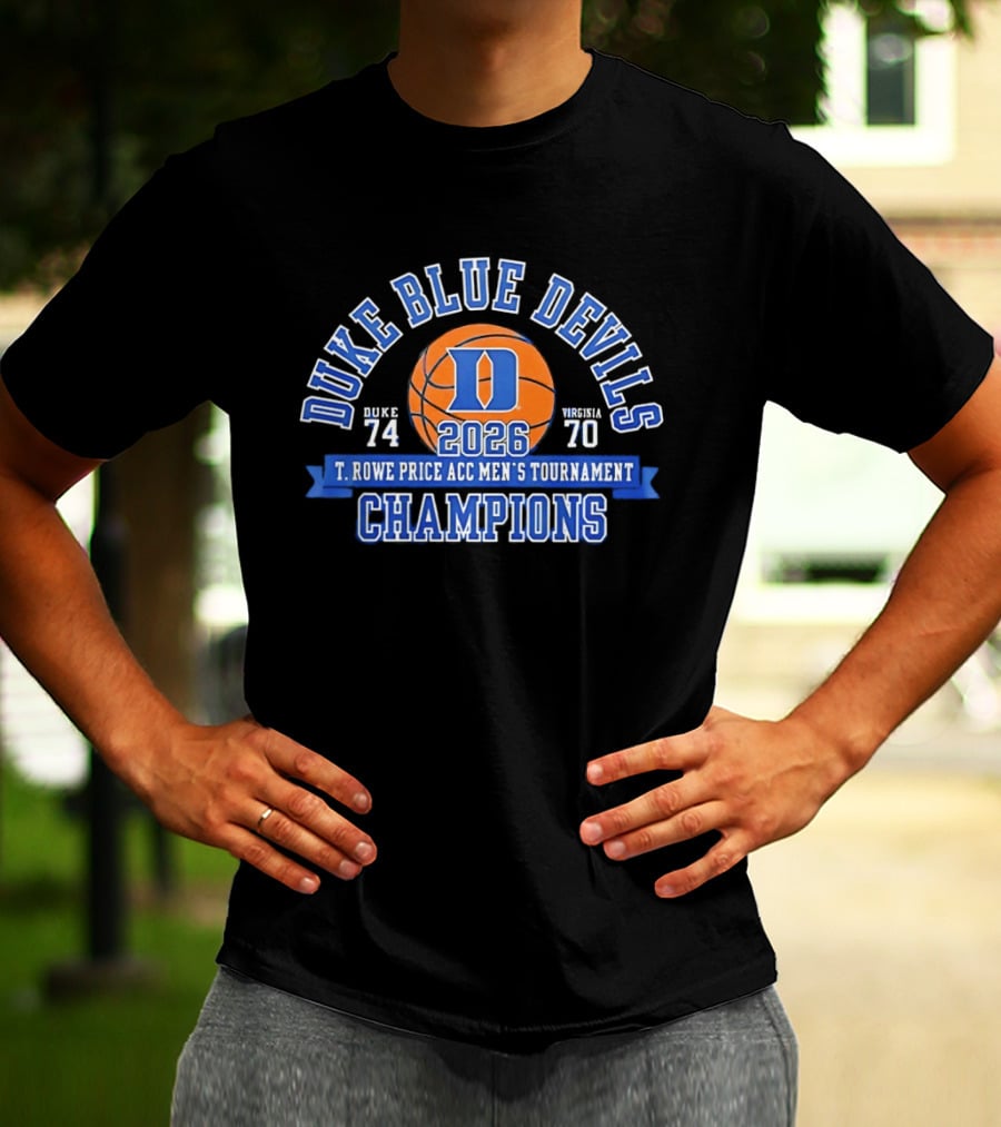 Duke Blue Devils 2026 T. Rowe Price ACC Men's Tournament Champions 74 70 T-Shirt