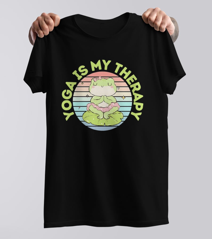 Frog Yoga Is My Therapy Cute Pastel Lotus Pose T-Shirt