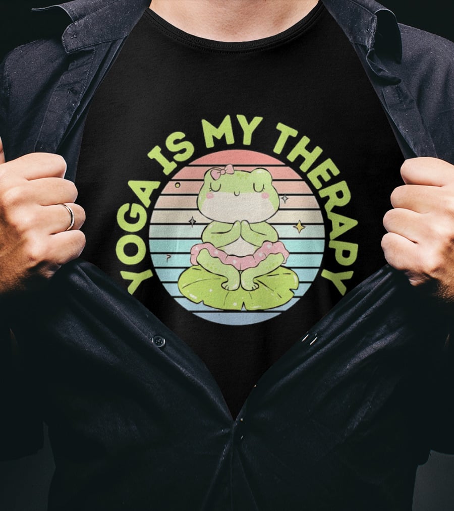 Frog Yoga Is My Therapy Cute Pastel Lotus Pose T-Shirt