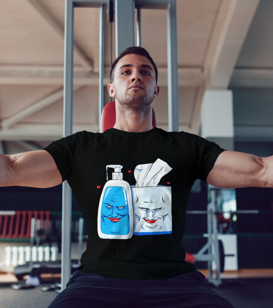 Smiling Blue Lotion Bottle And Tissue Box Meme With Red Lips And Hearts T-Shirt