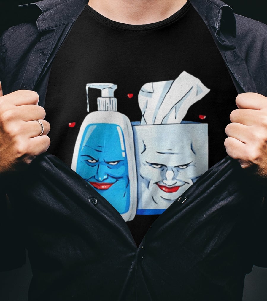 Smiling Blue Lotion Bottle And Tissue Box Meme With Red Lips And Hearts T-Shirt