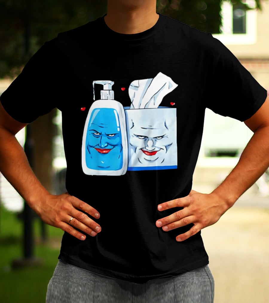 Smiling Blue Lotion Bottle And Tissue Box Meme With Red Lips And Hearts T-Shirt
