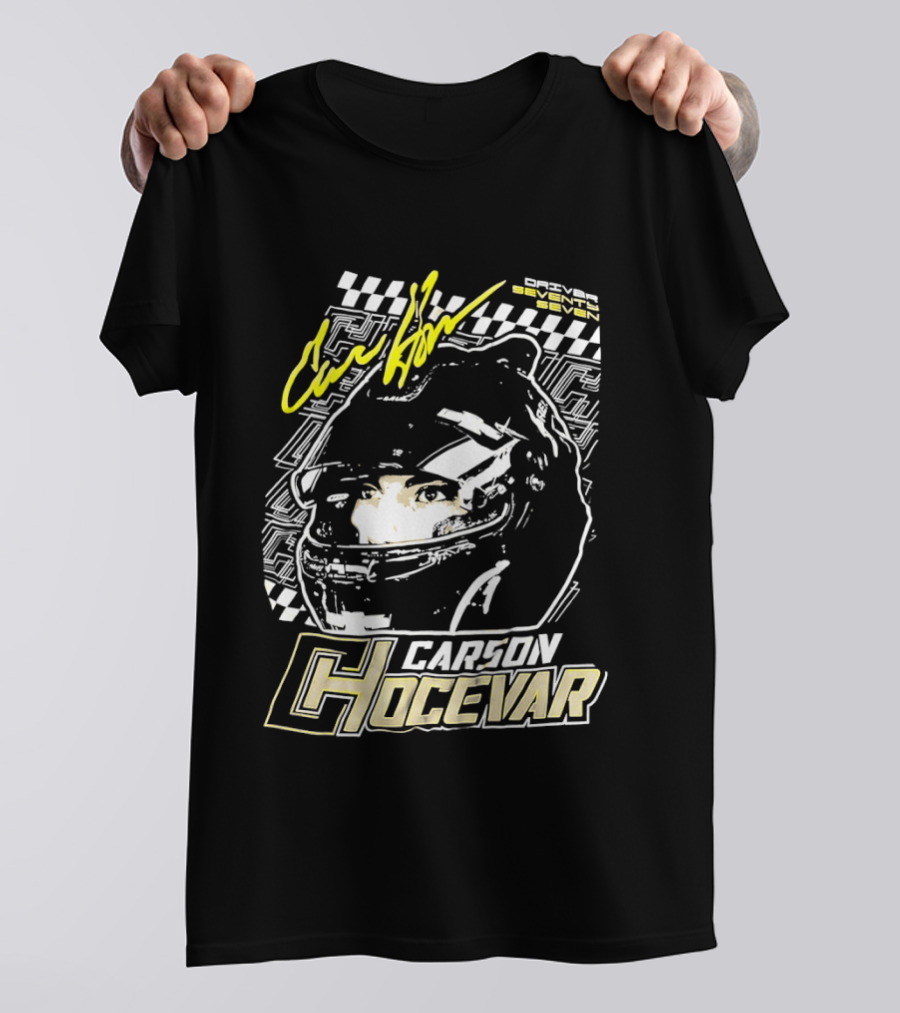 Carson Hocevar Signature Racing Helmet Image Checkered Flag Spire Motorsports 77 T-Shirt