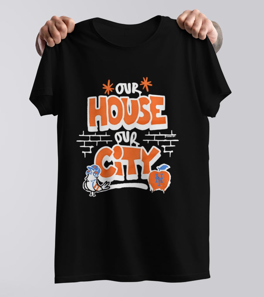 New York Mets Our House Our City Team Logo Pigeon And Apple T-Shirt