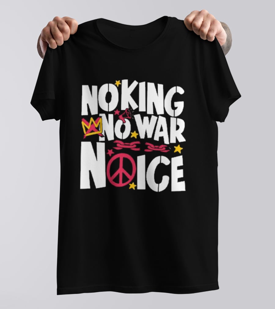 No King No War No ICE Peace Symbol Red Crown Yellow Stars T-Shirt