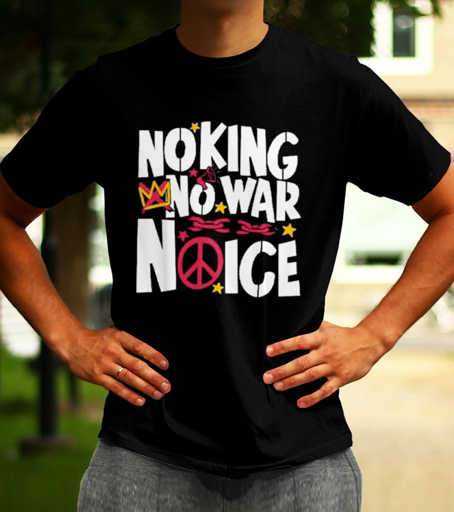 No King No War No ICE Peace Symbol Red Crown Yellow Stars T-Shirt