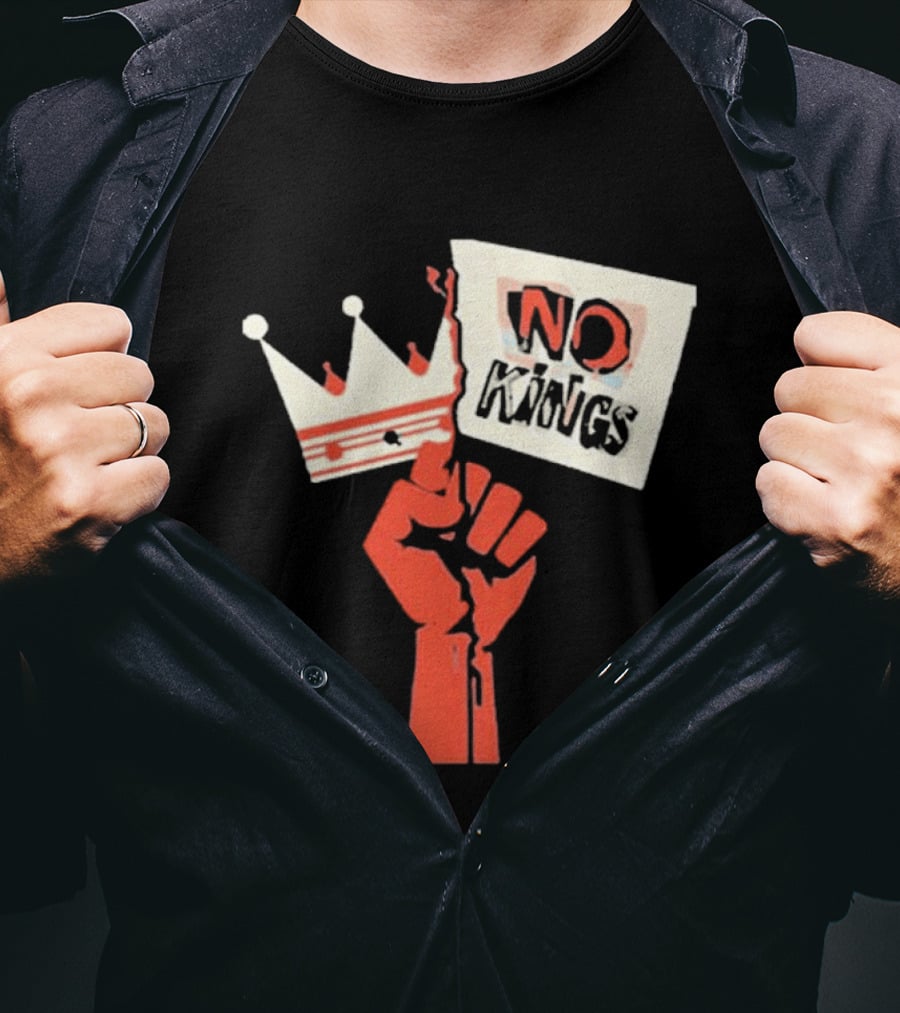 No Kings Protest Raised Fist Crown Sign T-Shirt