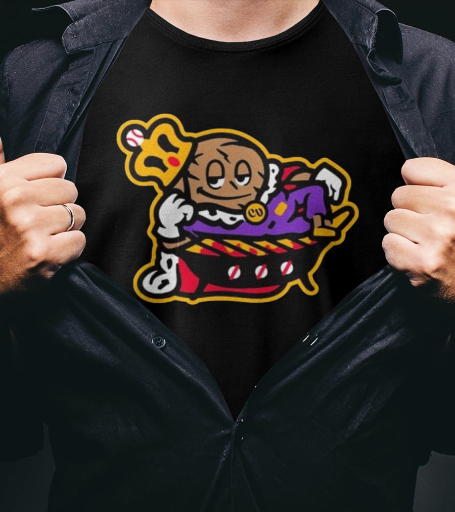 Visalia Central Valley Sir Loins Baseball King Character In Purple Robe And Crown T-Shirt