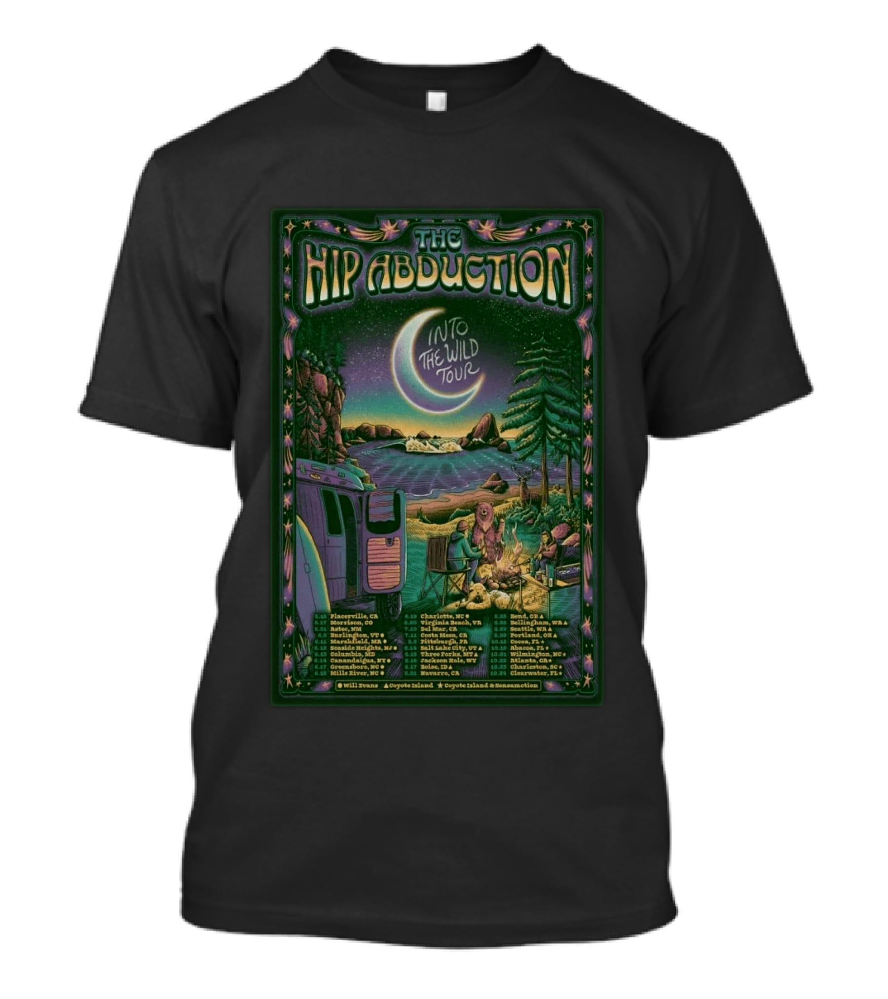 The Hip Abduction Into The Wild Tour 26 Plattsburgh Placerville Astoria Charlottesville 2023 T-Shirt
