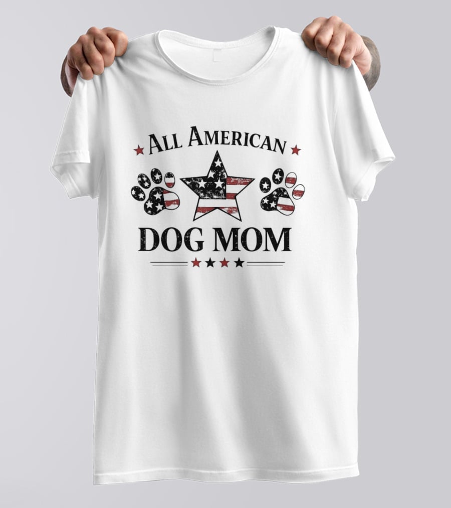 All American Dog Mom Patriotic Star And Paw Prints T-Shirt