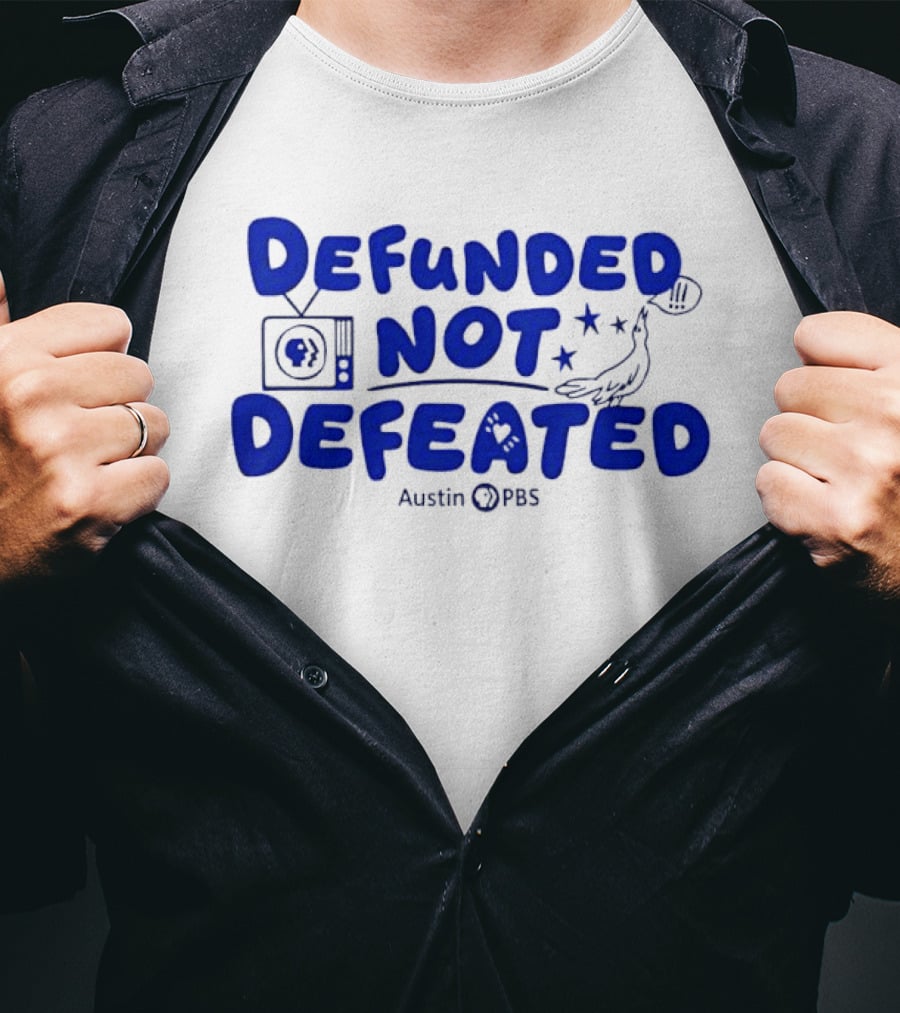 Defunded Not Defeated Austin PBS Vintage Television And Bird T-Shirt