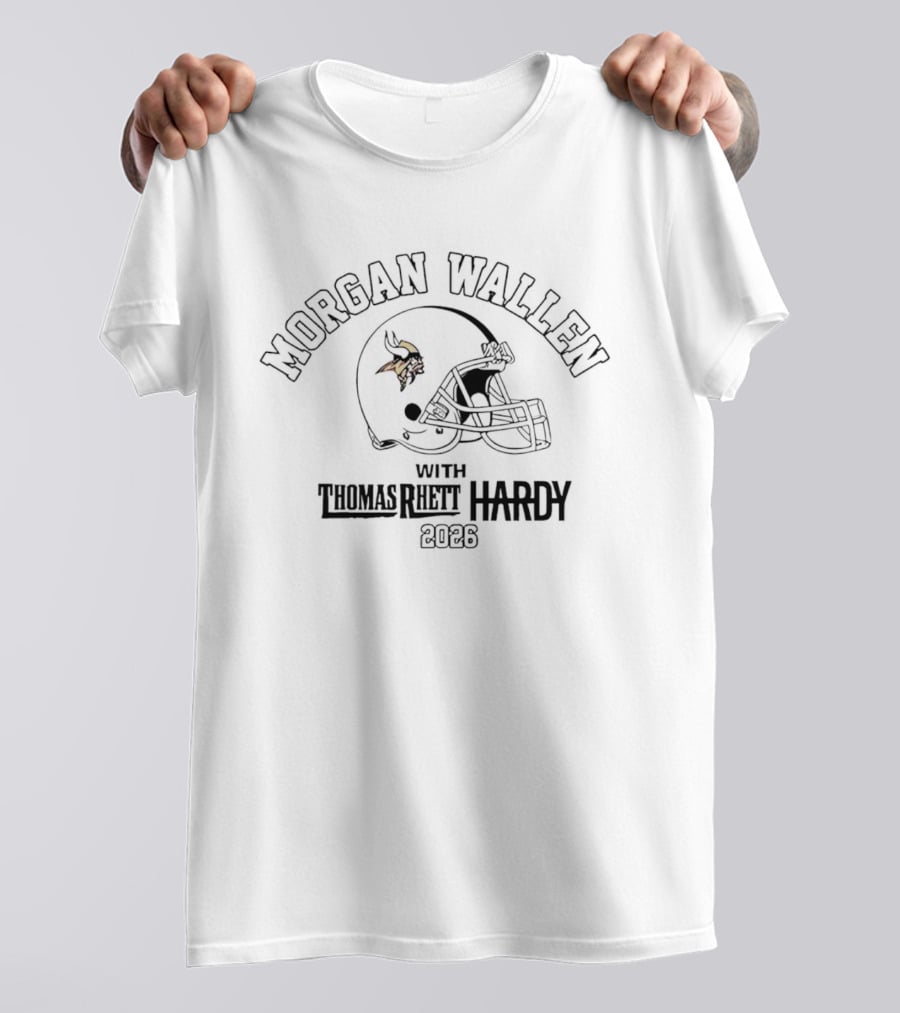Morgan Wallen Minnesota Vikings Helmet With Thomas Rhett Hardy 2026 Tour T-Shirt