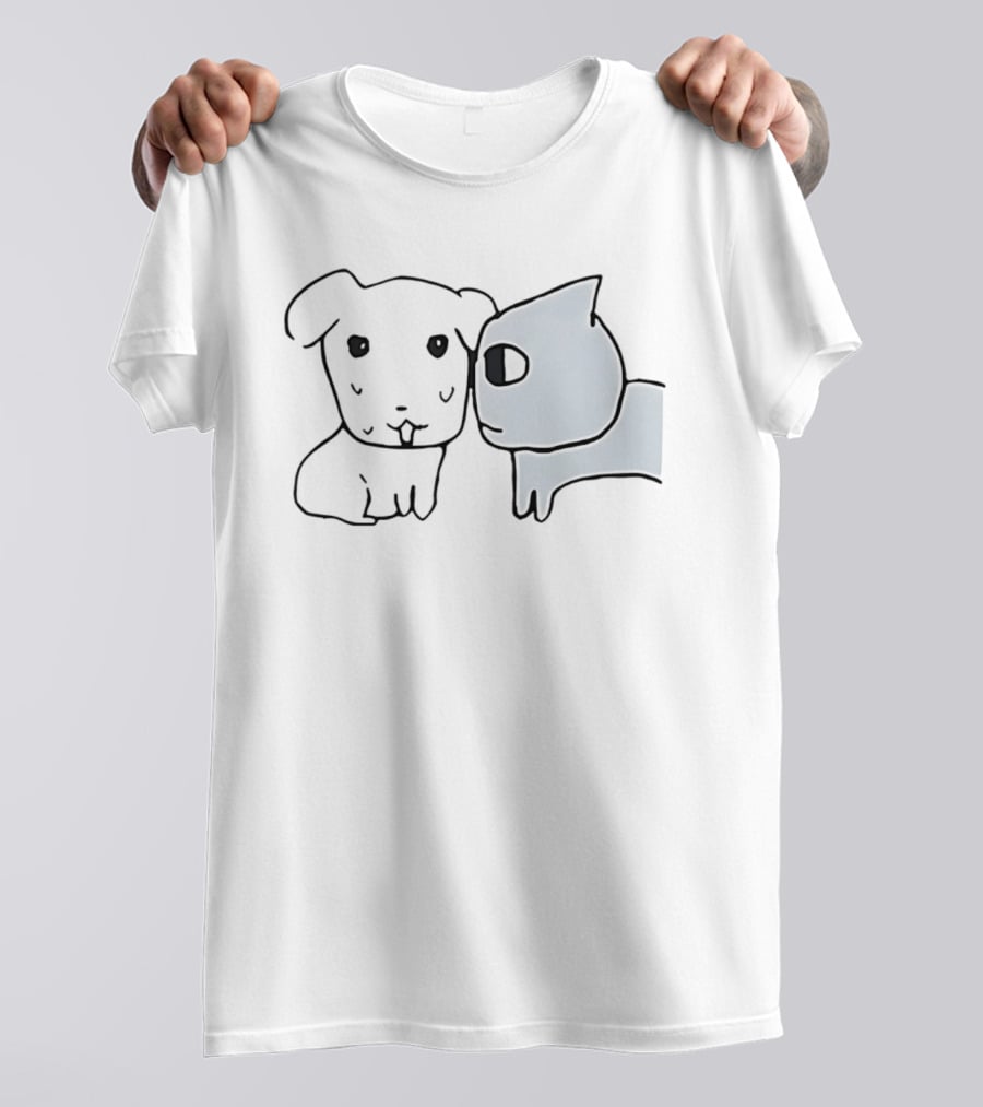 Don't Look At Me Cat And Dog Face Doodle T-Shirt