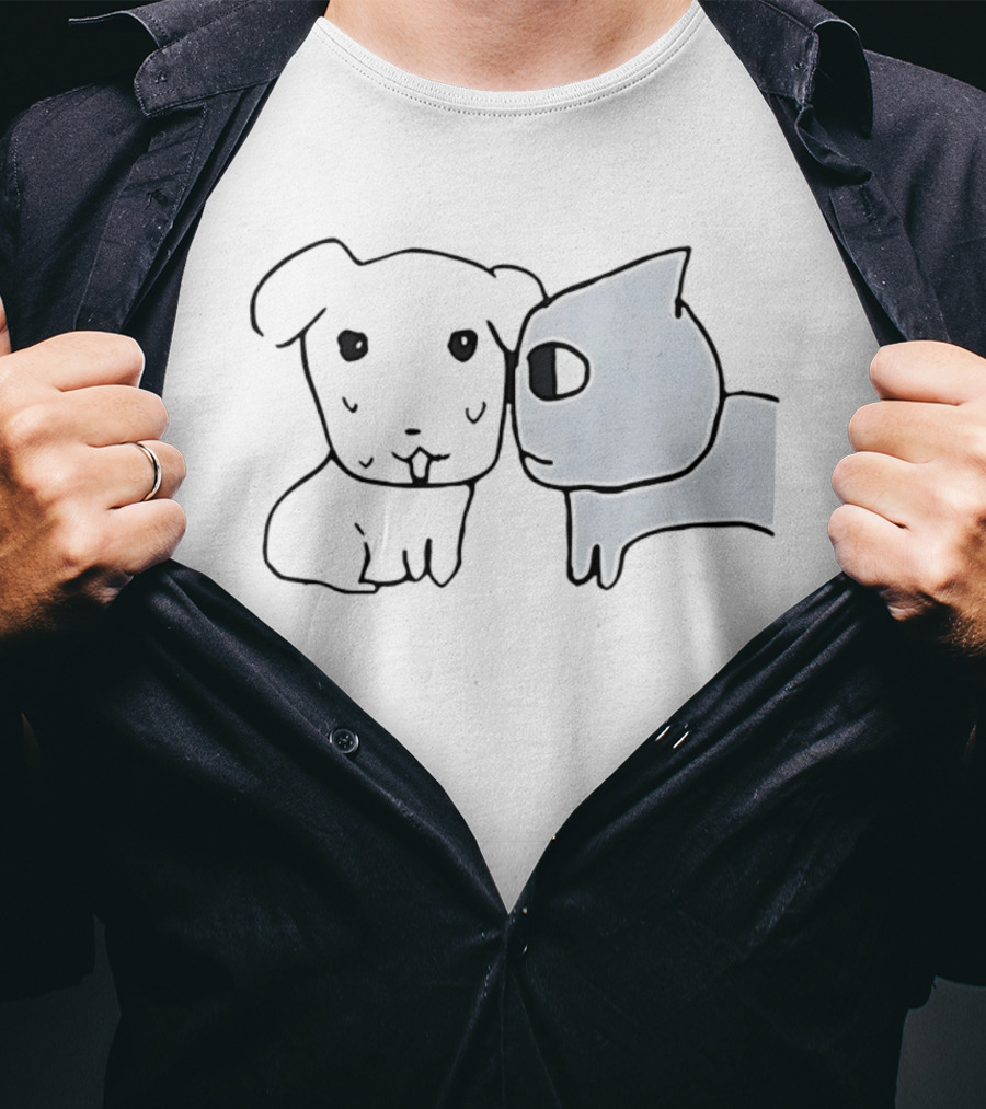 Don't Look At Me Cat And Dog Face Doodle T-Shirt