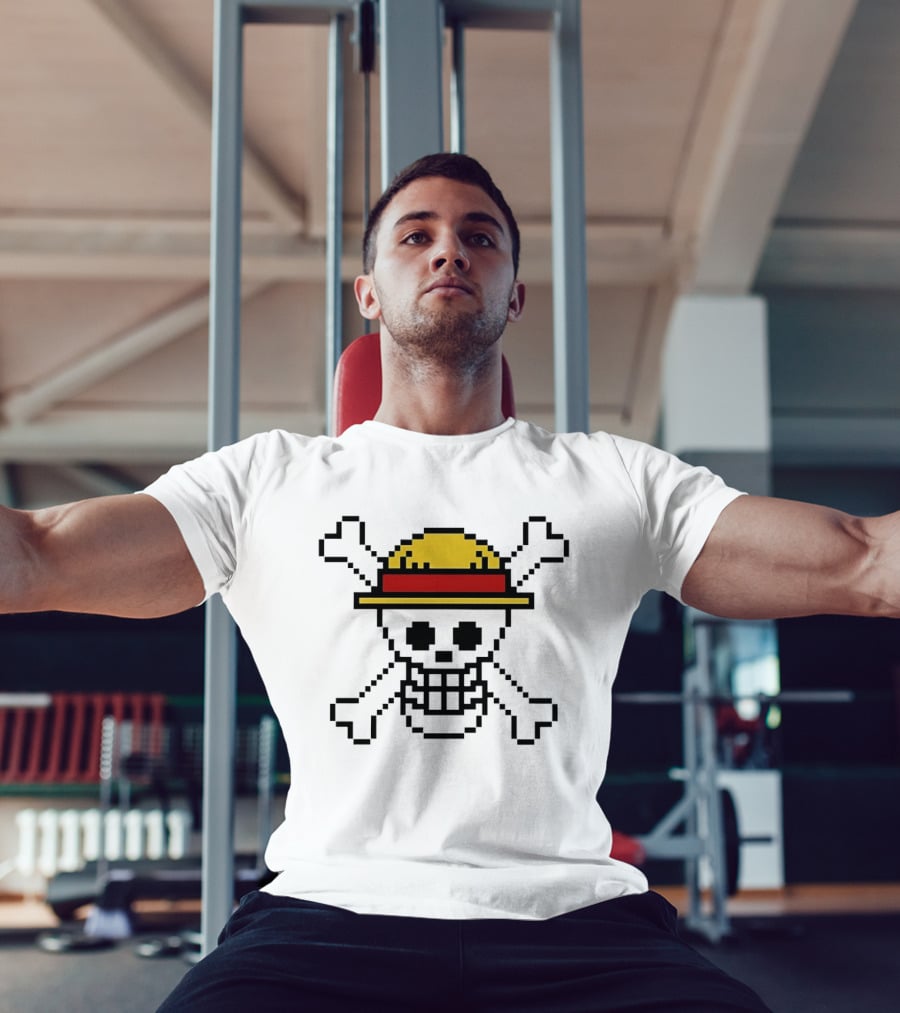 Jolly Roger Pixel Art One Piece Luffy Hat Crossbones T-Shirt