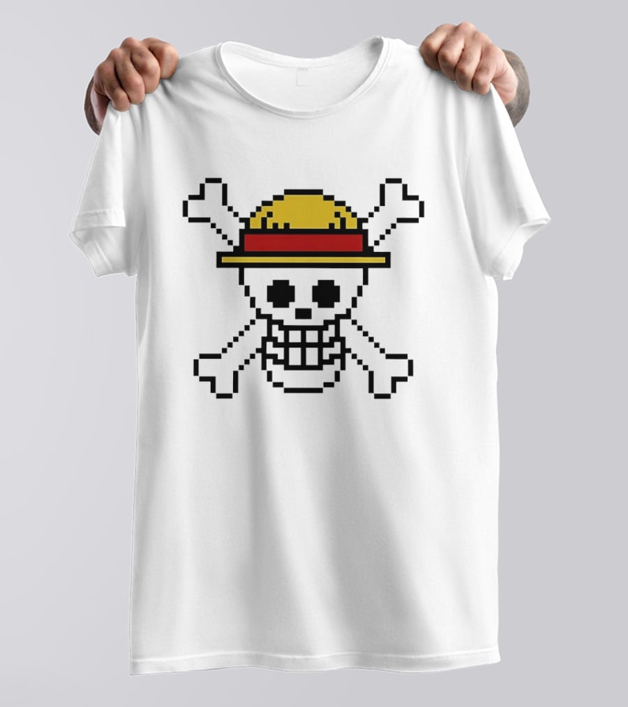 Jolly Roger Pixel Art One Piece Luffy Hat Crossbones T-Shirt