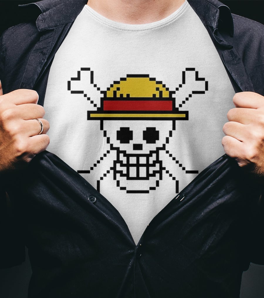 Jolly Roger Pixel Art One Piece Luffy Hat Crossbones T-Shirt
