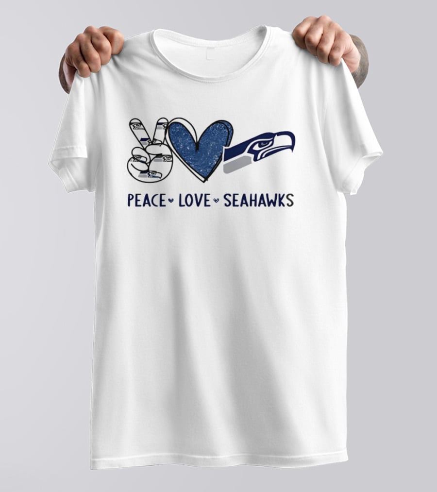 Peace Love Seattle Seahawks Blue Heart T-Shirt