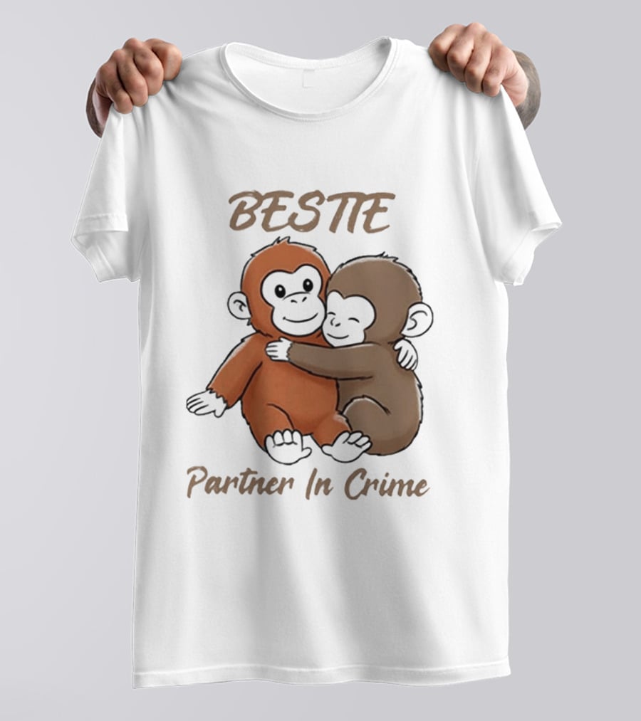Bestie Partner In Crime Cute Monkey Hug Friendship T-Shirt