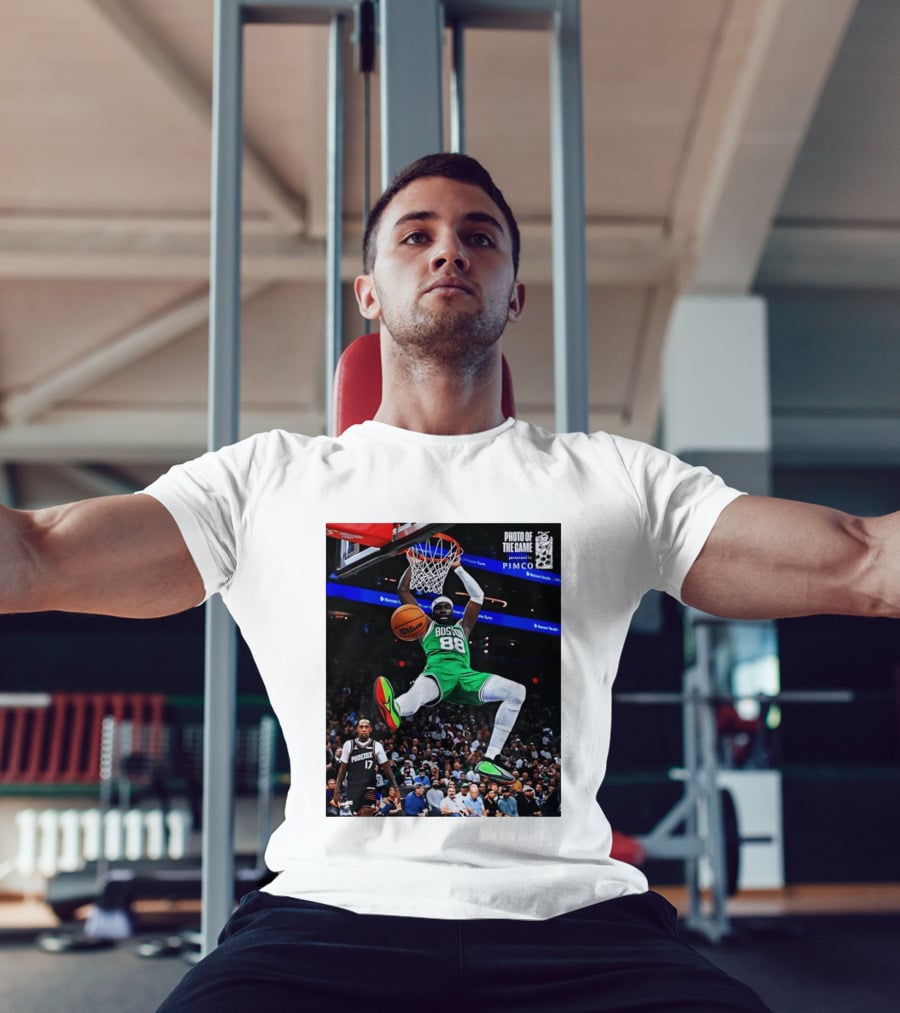 Neemias Queta Boston Celtics Dunk Action Photo With PIMCO At NBA Game T-Shirt