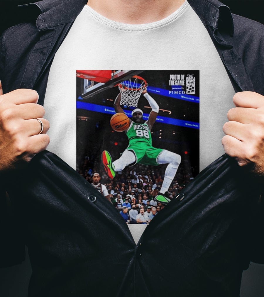 Neemias Queta Boston Celtics Dunk Action Photo With PIMCO At NBA Game T-Shirt