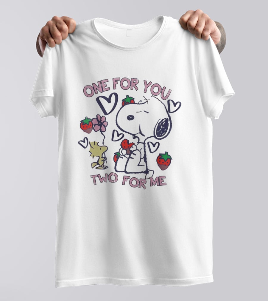 Snoopy Woodstock Strawberry Hearts One For You Two For Me T-Shirt