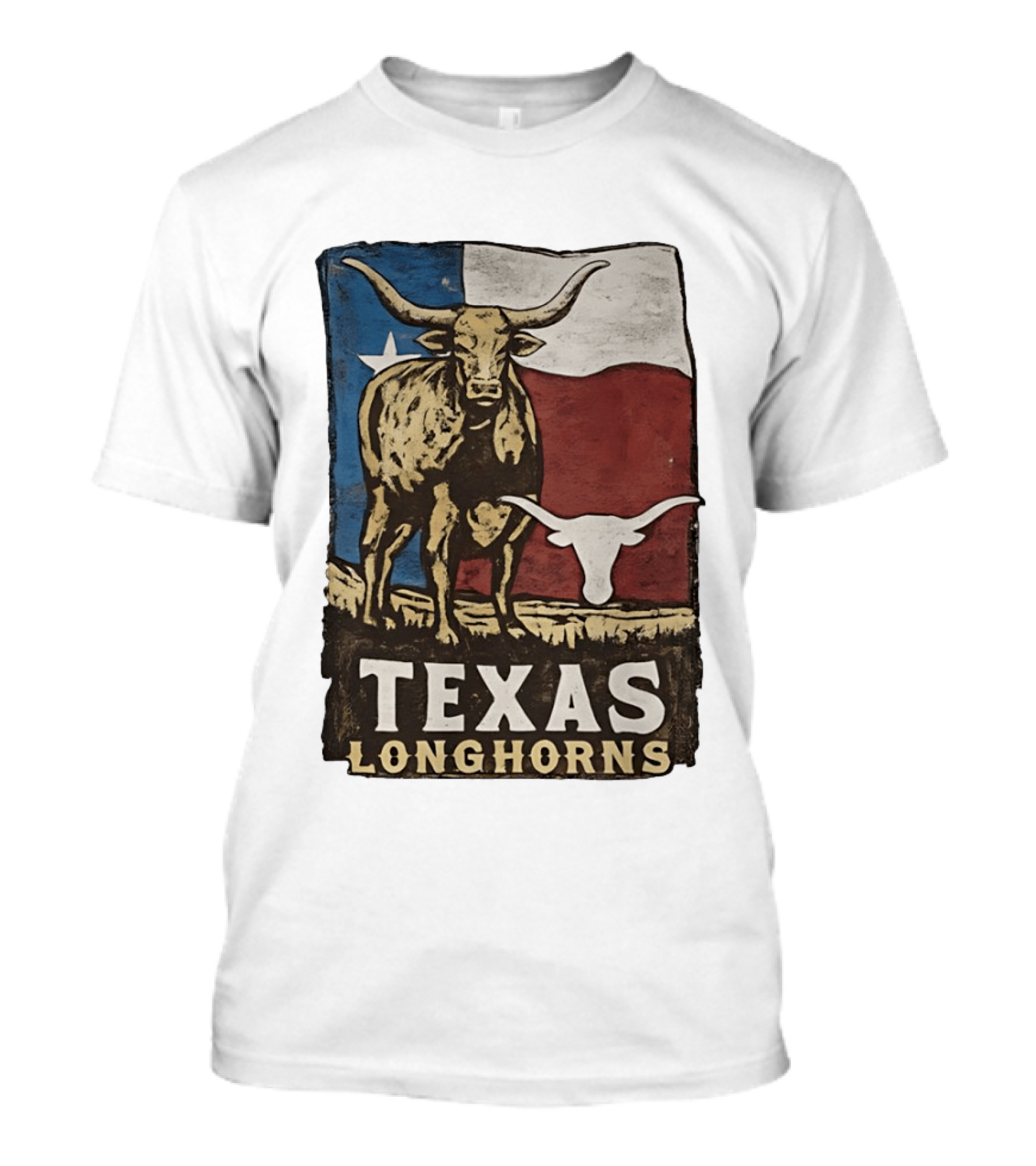 Texas Longhorns Flag Vintage Style Cow T-Shirt