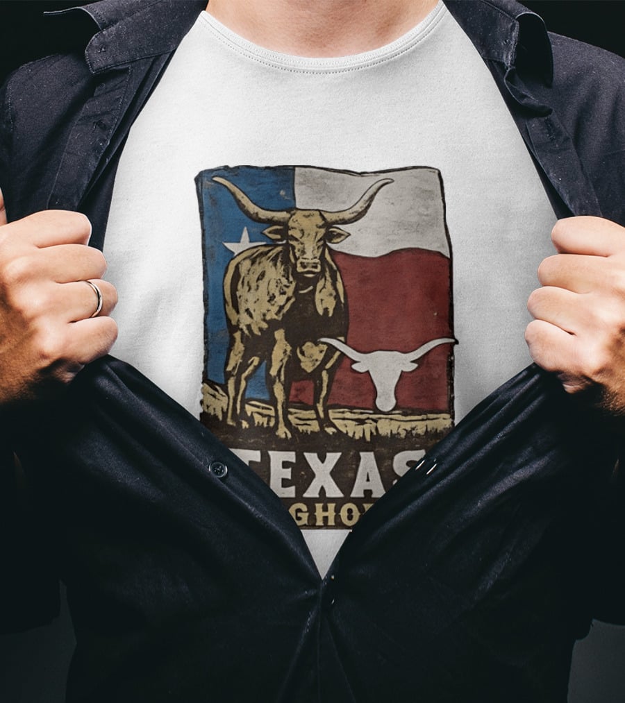 Texas Longhorns Flag Vintage Style Cow T-Shirt