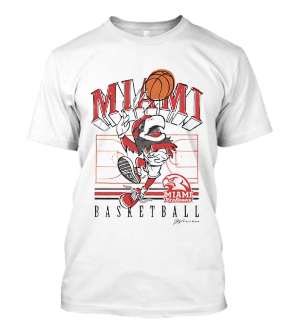 Miami RedHawks Basketball Court Happy Swoop Dunking Bird T-Shirt