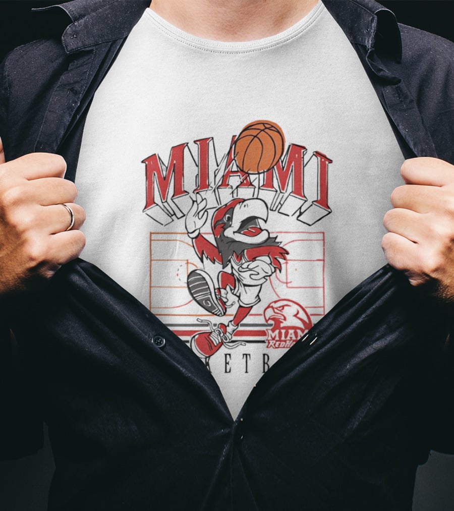 Miami RedHawks Basketball Court Happy Swoop Dunking Bird T-Shirt
