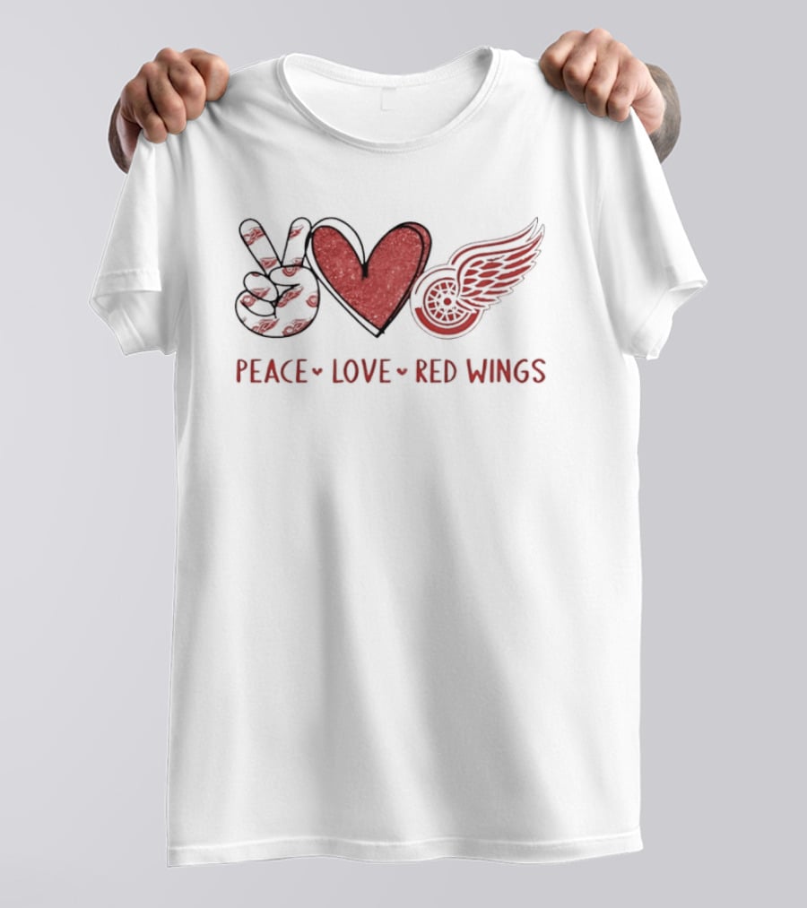 Peace Heart Love Red Wings Detroit Hockey Team T-Shirt