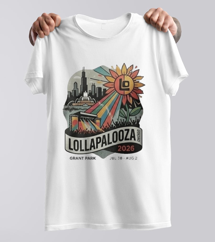 Lollapalooza 2026 Chicago Grant Park Skyline Sunflower Festival T-Shirt