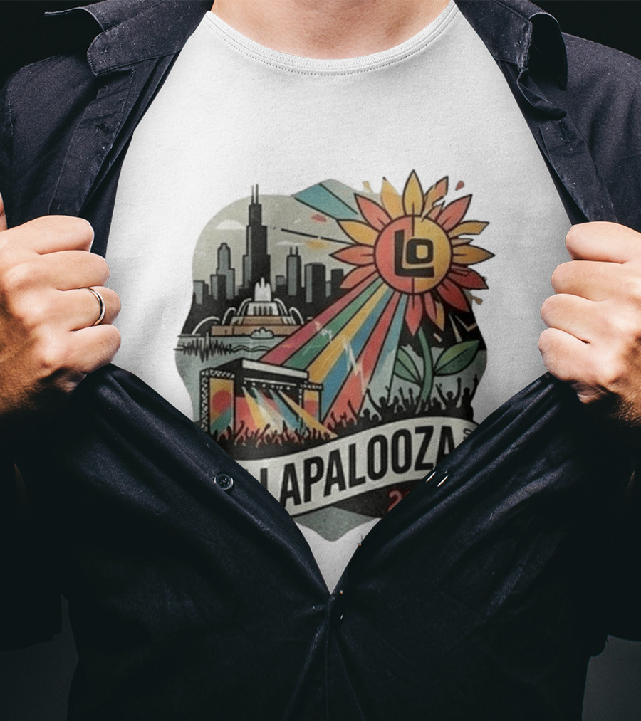 Lollapalooza 2026 Chicago Grant Park Skyline Sunflower Festival T-Shirt
