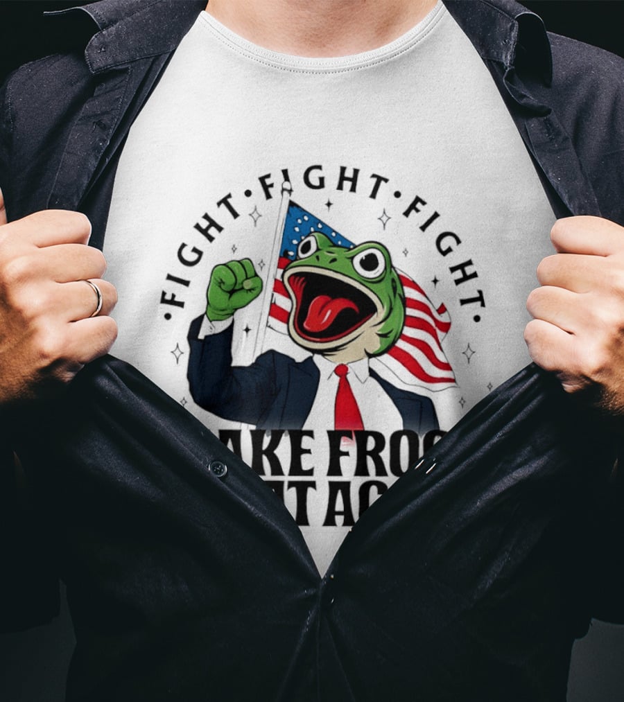 Fight Fight Fight Pepe Suit Make Frogs Great Again USA Flag T-Shirt