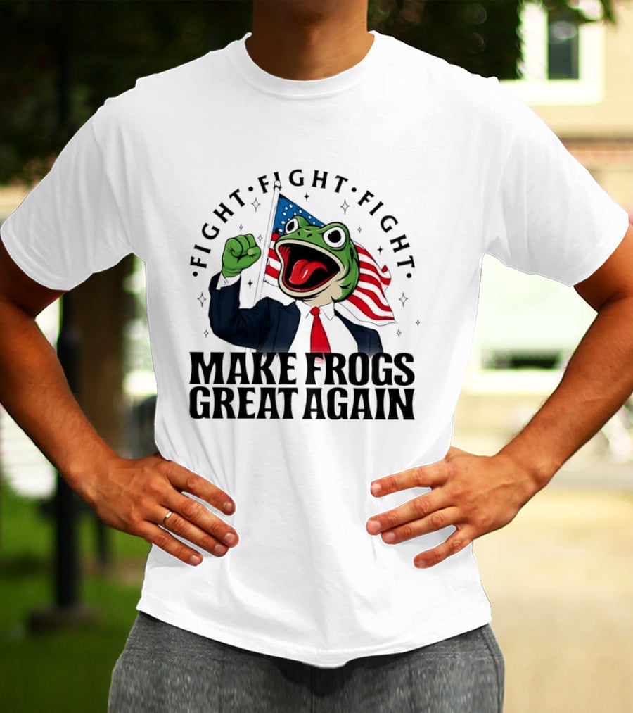 Fight Fight Fight Pepe Suit Make Frogs Great Again USA Flag T-Shirt