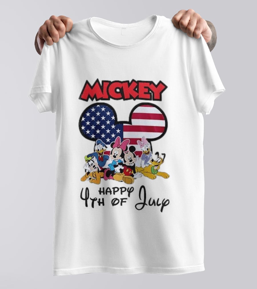Mickey Mouse Happy 4th Of July Disney Celebration With American Flag And Characters T-Shirt
