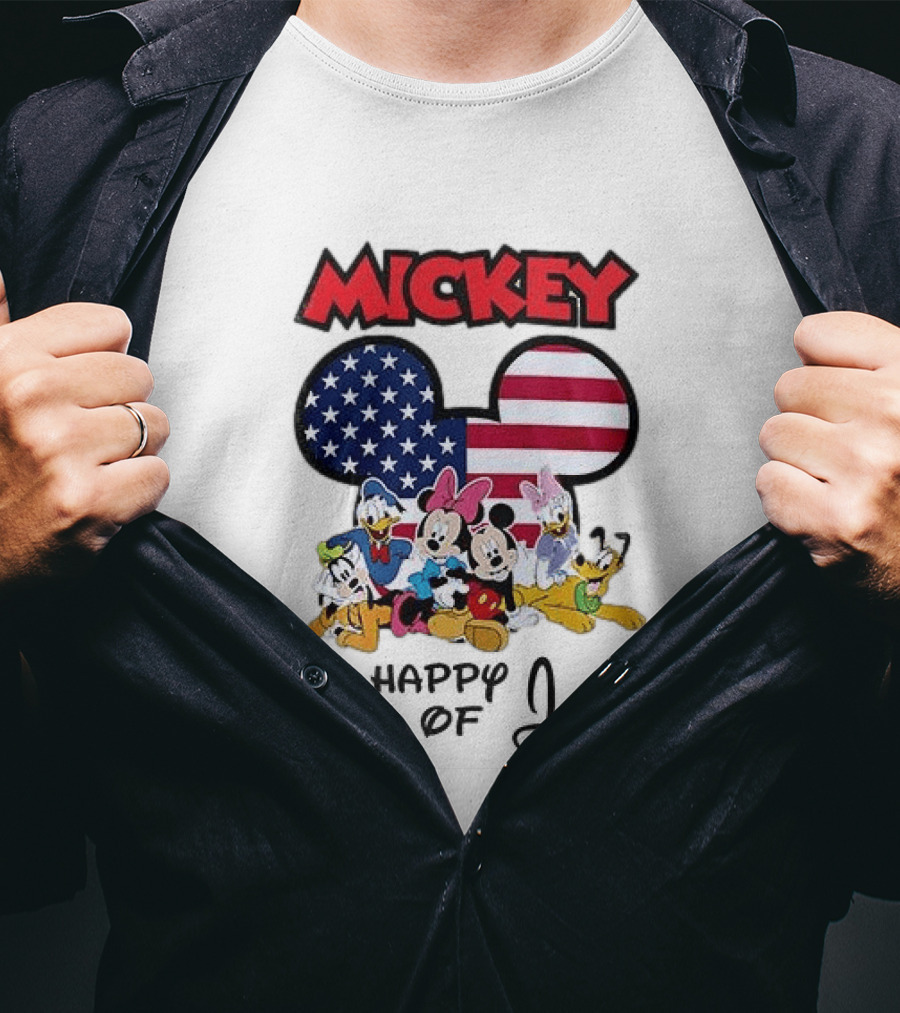 Mickey Mouse Happy 4th Of July Disney Celebration With American Flag And Characters T-Shirt