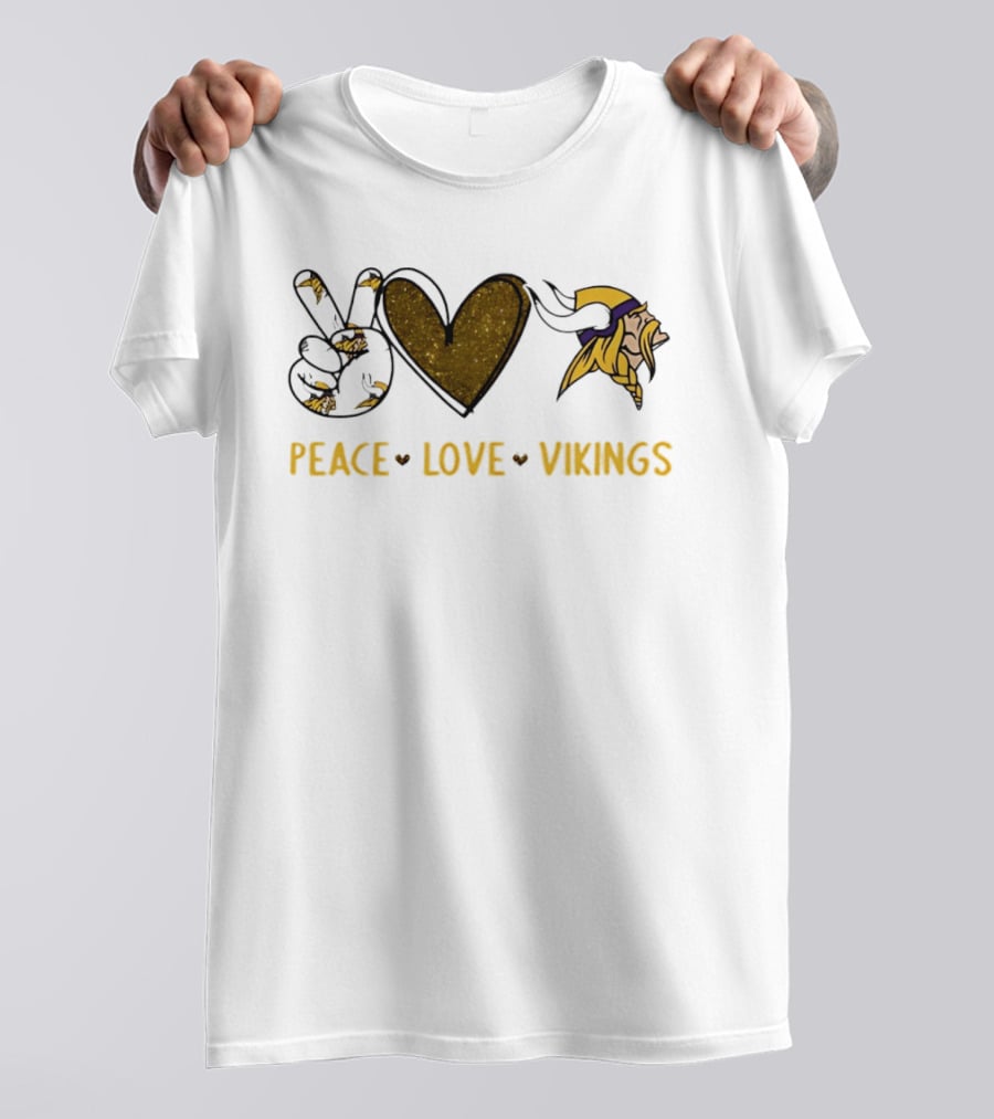 Minnesota Vikings Peace Love Vikings Hand Sign Heart Football Team T-Shirt
