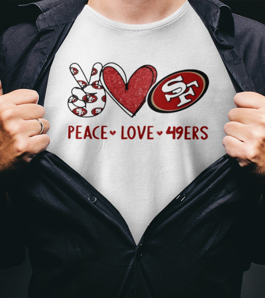 PEACE LOVE 49ERS SF Football Team Logo Heart T-Shirt