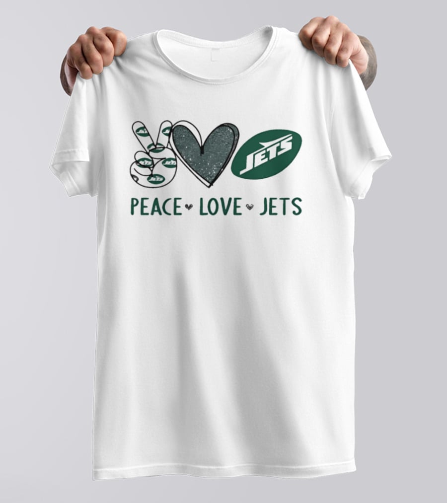 Peace Love New York Jets Hand Sign Heart T-Shirt