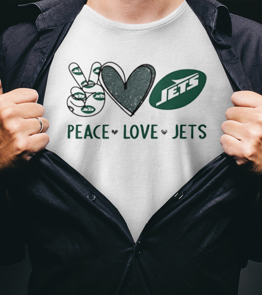 Peace Love New York Jets Hand Sign Heart T-Shirt