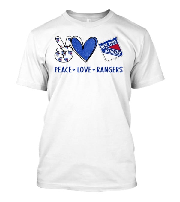 New York Rangers Peace Love Rangers Hands Heart Sign T-Shirt