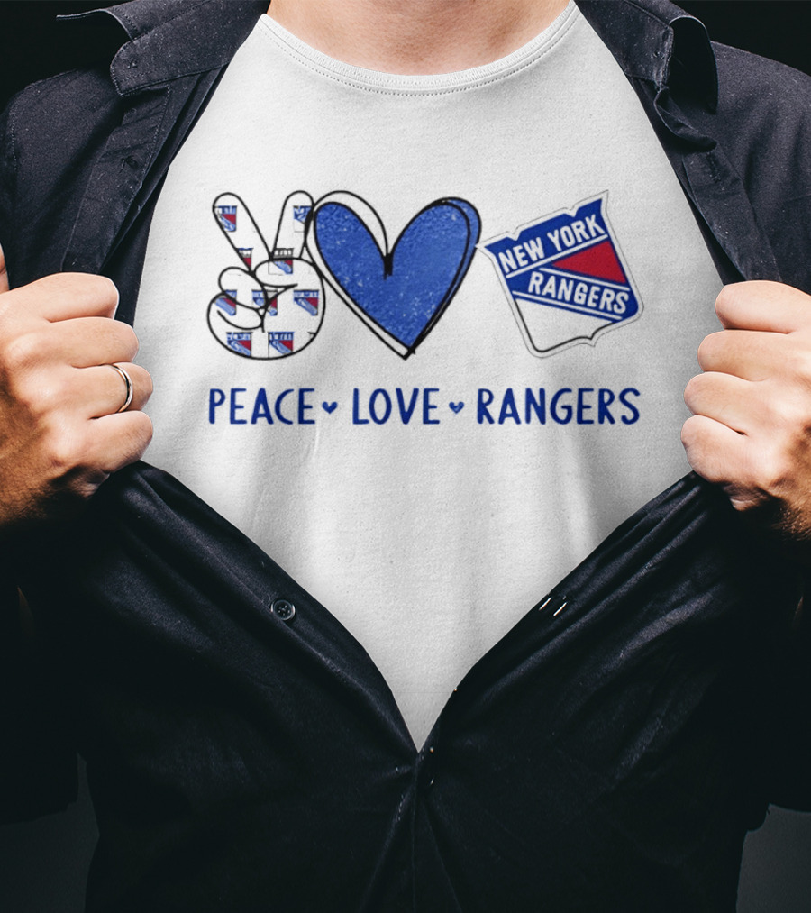 New York Rangers Peace Love Rangers Hands Heart Sign T-Shirt
