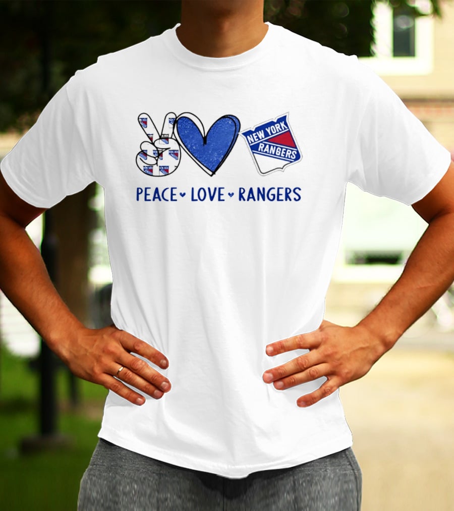 New York Rangers Peace Love Rangers Hands Heart Sign T-Shirt