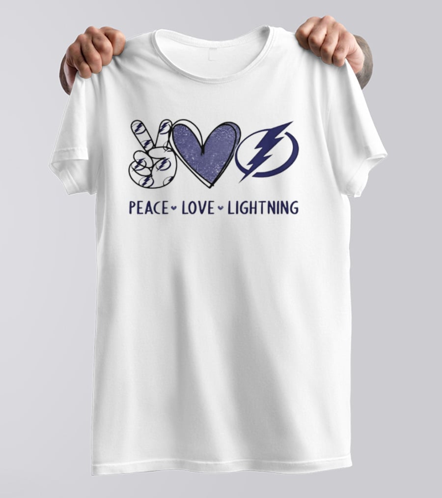 Peace Love Lightning Tampa Bay Hockey Team Hands Sign Heart T-Shirt