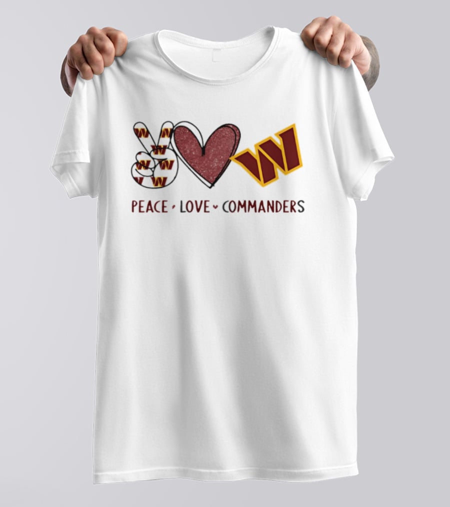 Peace Love Commanders Washington Commanders Football Team Logo Hands Heart Sign T-Shirt