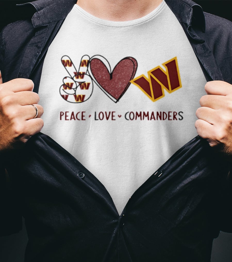 Peace Love Commanders Washington Commanders Football Team Logo Hands Heart Sign T-Shirt
