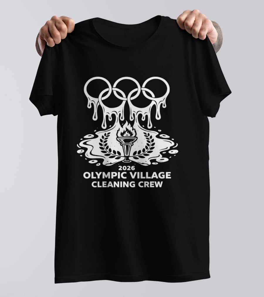 2026 Olympic Village Cleaning Crew Dripping Rings And Torch T-Shirt
